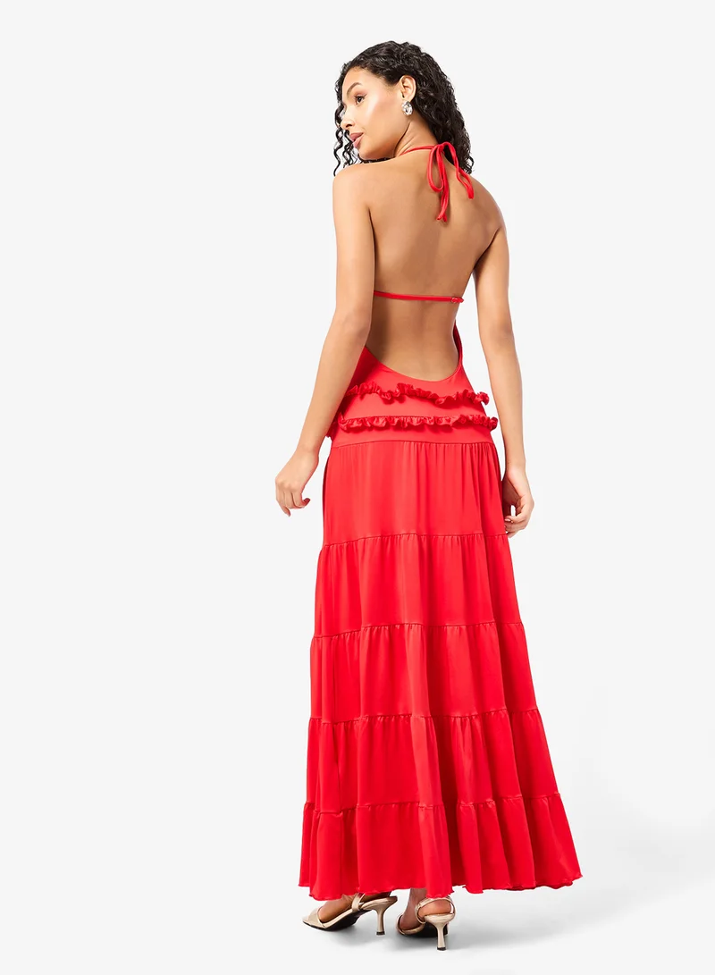 جينجر Halter Neck Dropwaist Tiered Dress